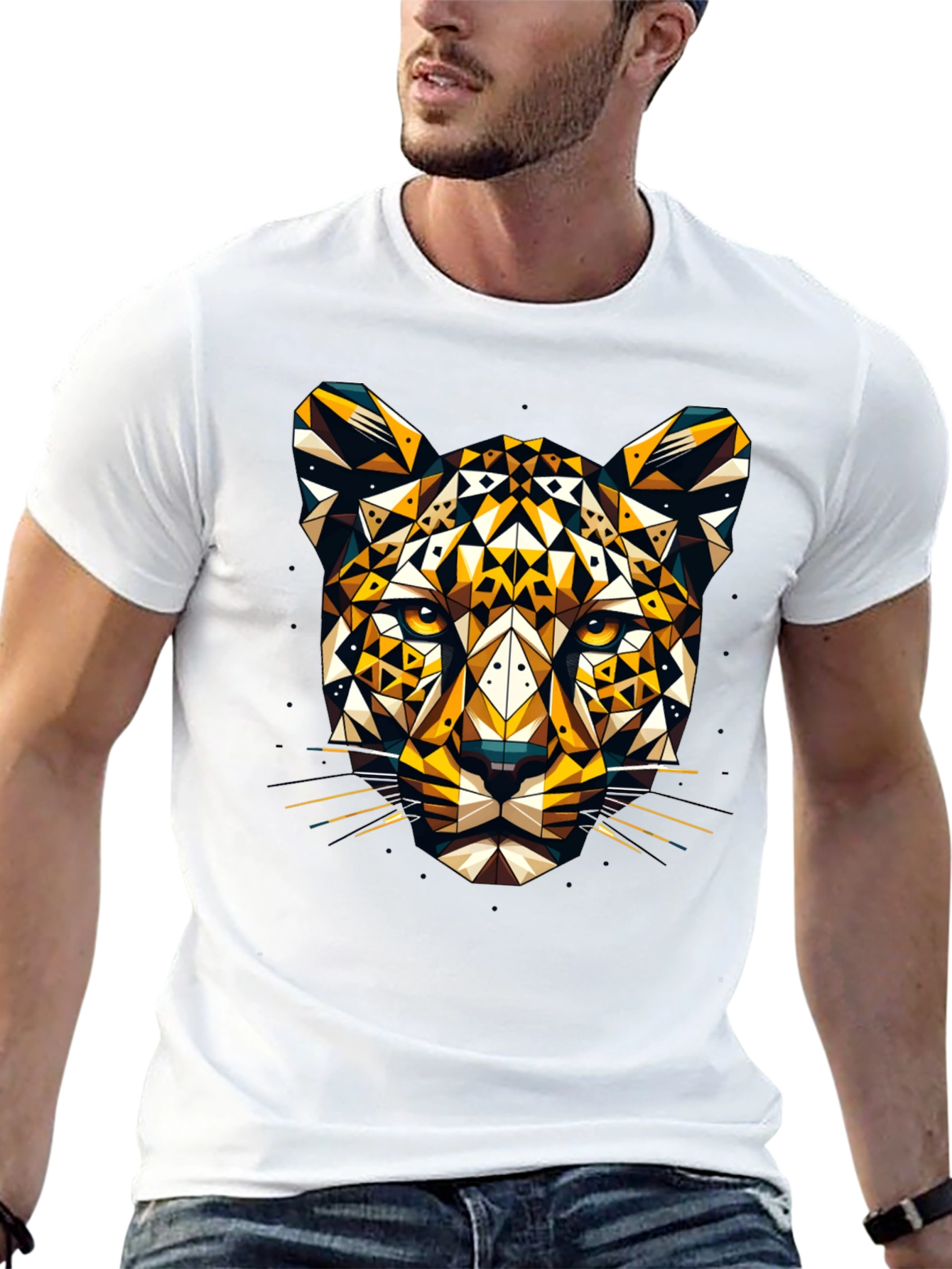 Geometric Leopard Graphic Tee - Black