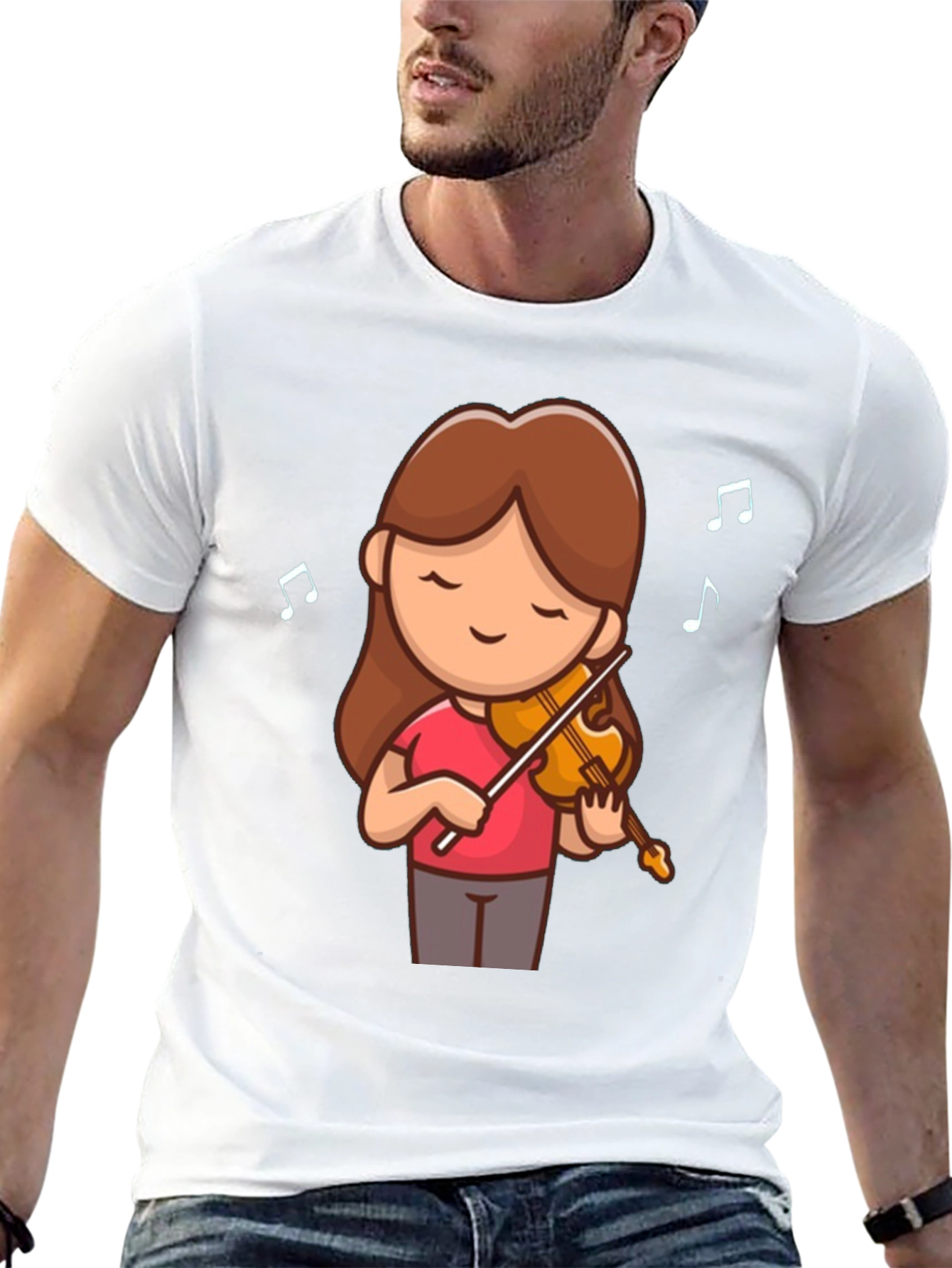 Cute Cartoon Violinist Graphic T-Shirt