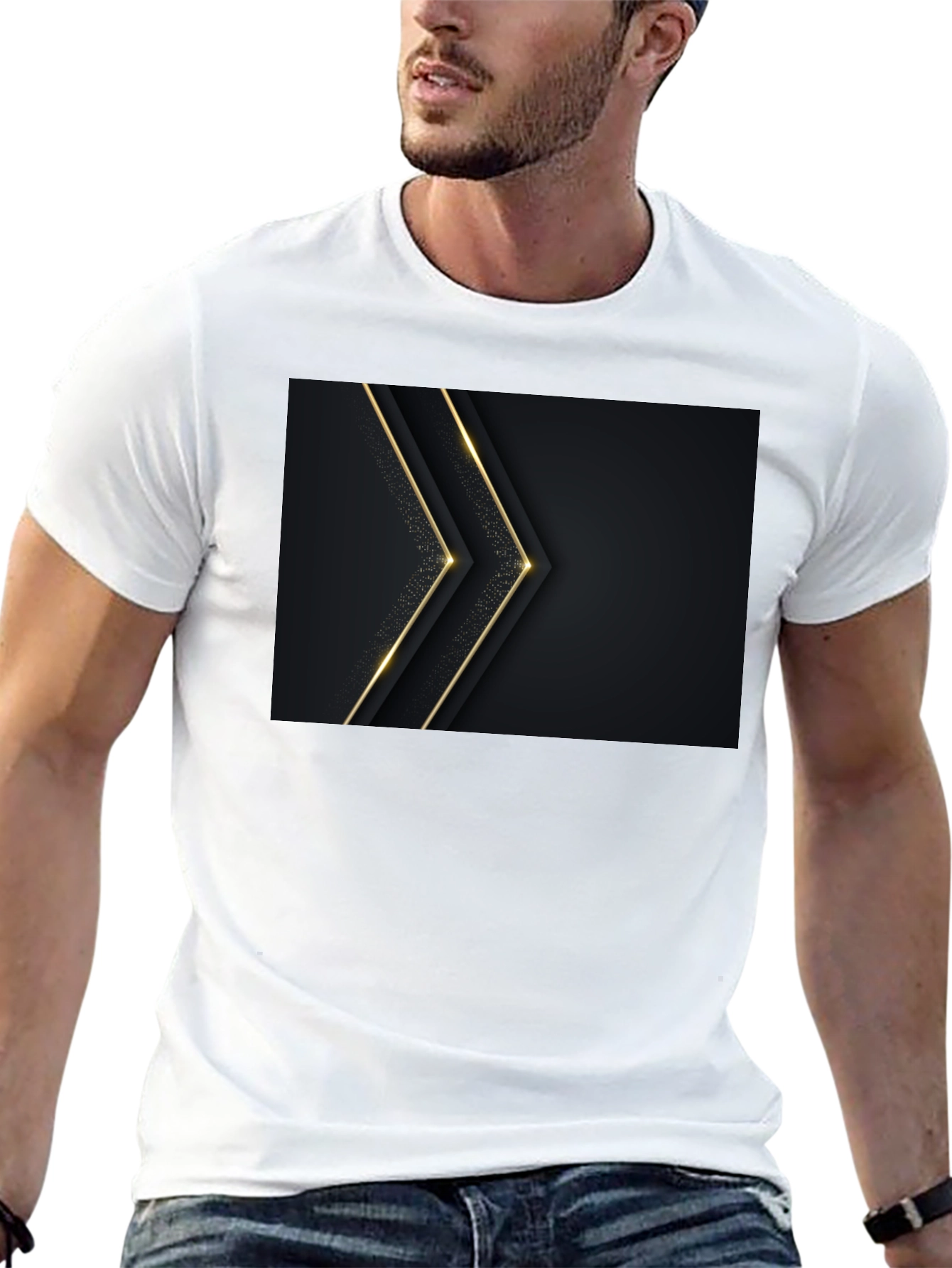 Sleek Black Tee with Gold Arrow Design
