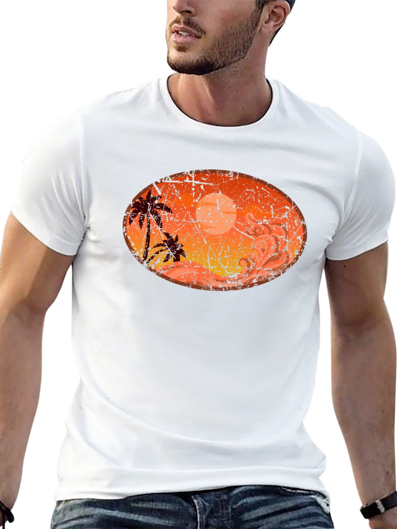 Sunset Palm Tree Graphic Black T-Shirt