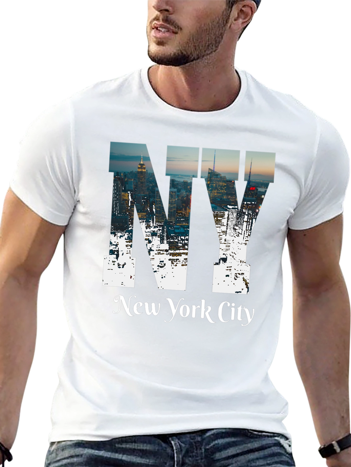 NY Cityscape Graphic Tee - Black Cotton T-Shirt