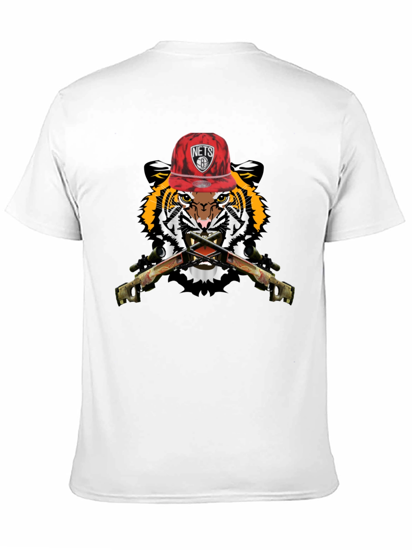 Tiger with Nets Hat Graphic Print T-Shirt