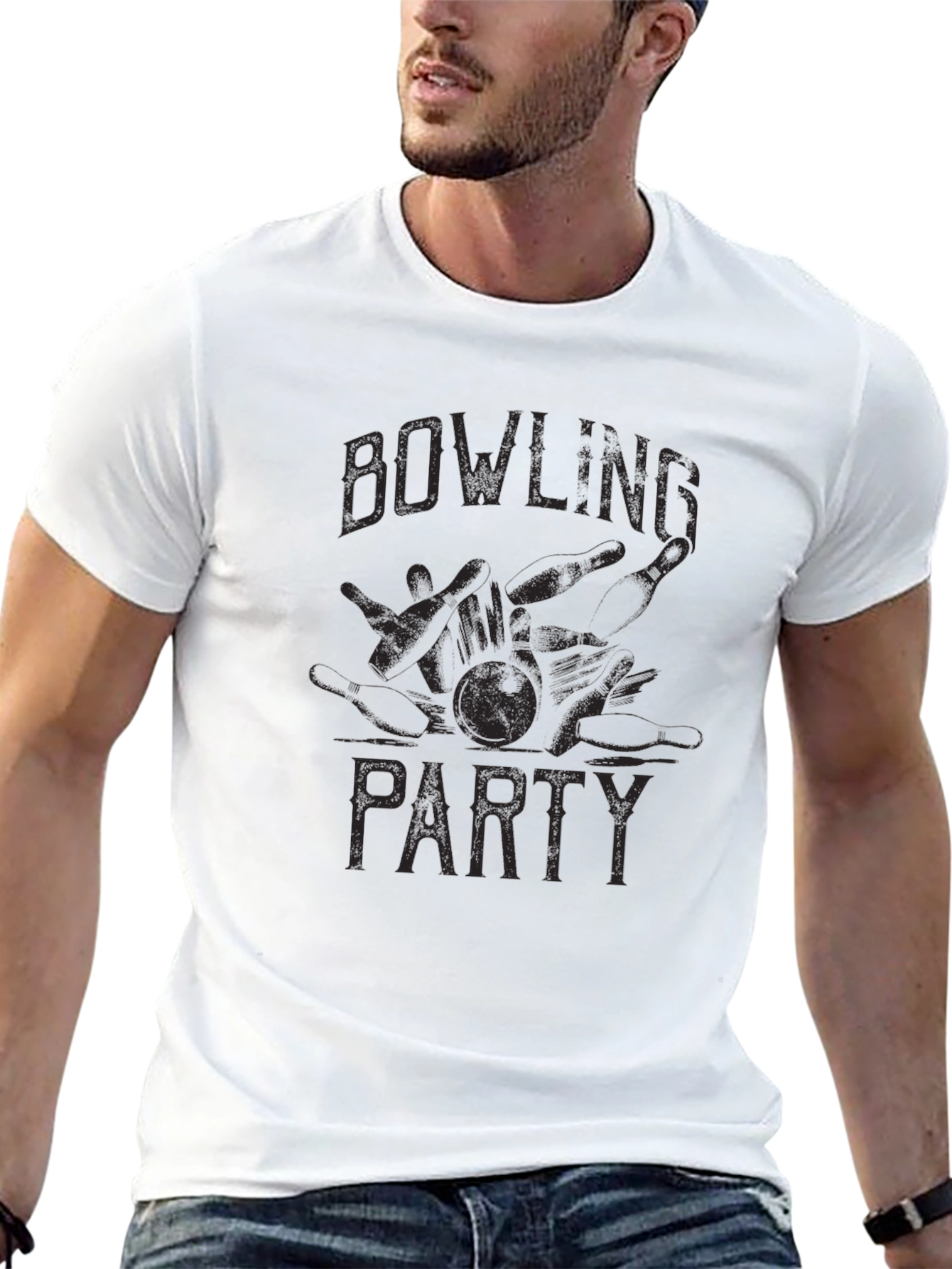 Bowling Party Graphic T-Shirt - Casual Black Tee