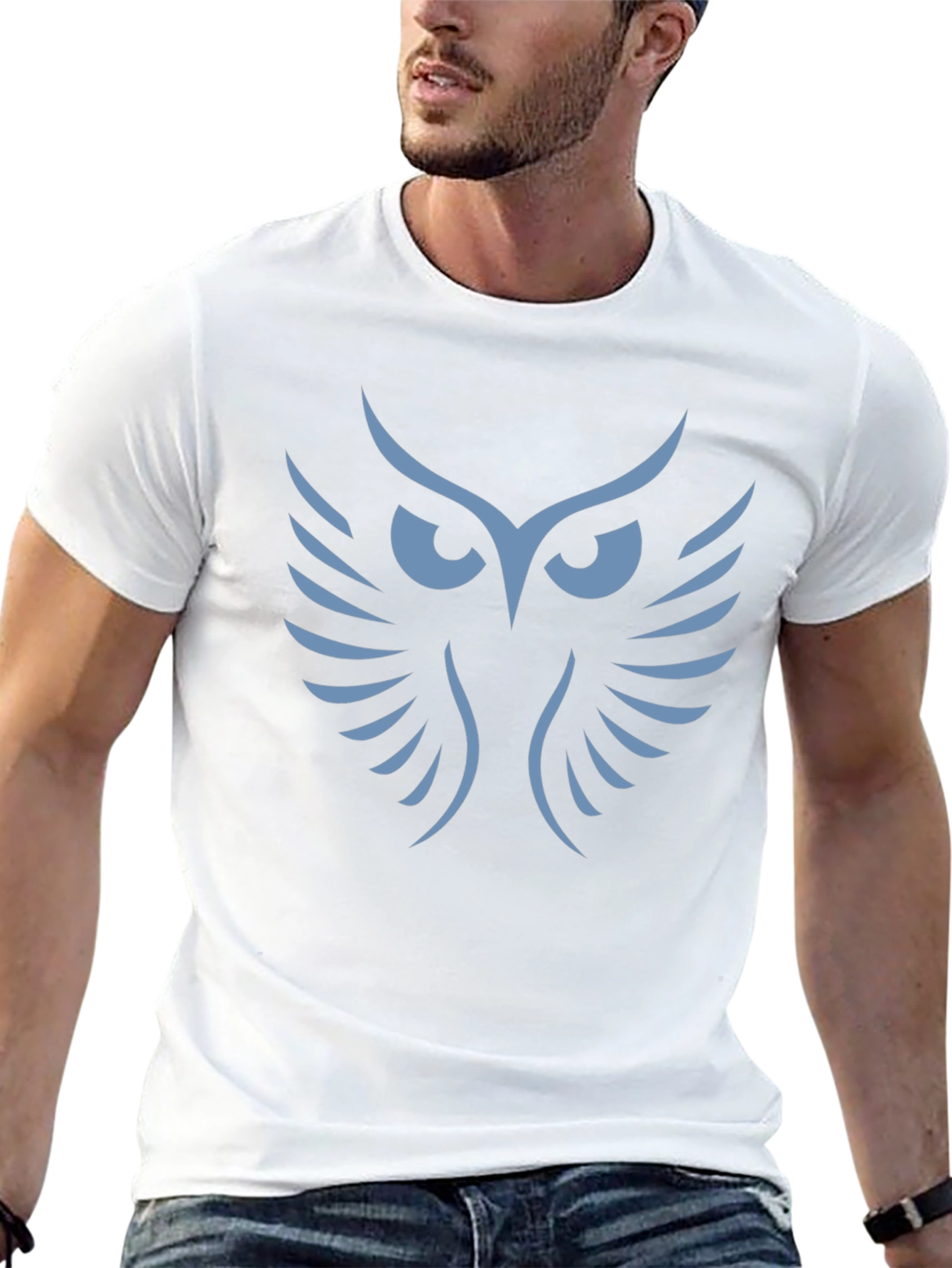 Mens Black T-Shirt with Owl Graphic