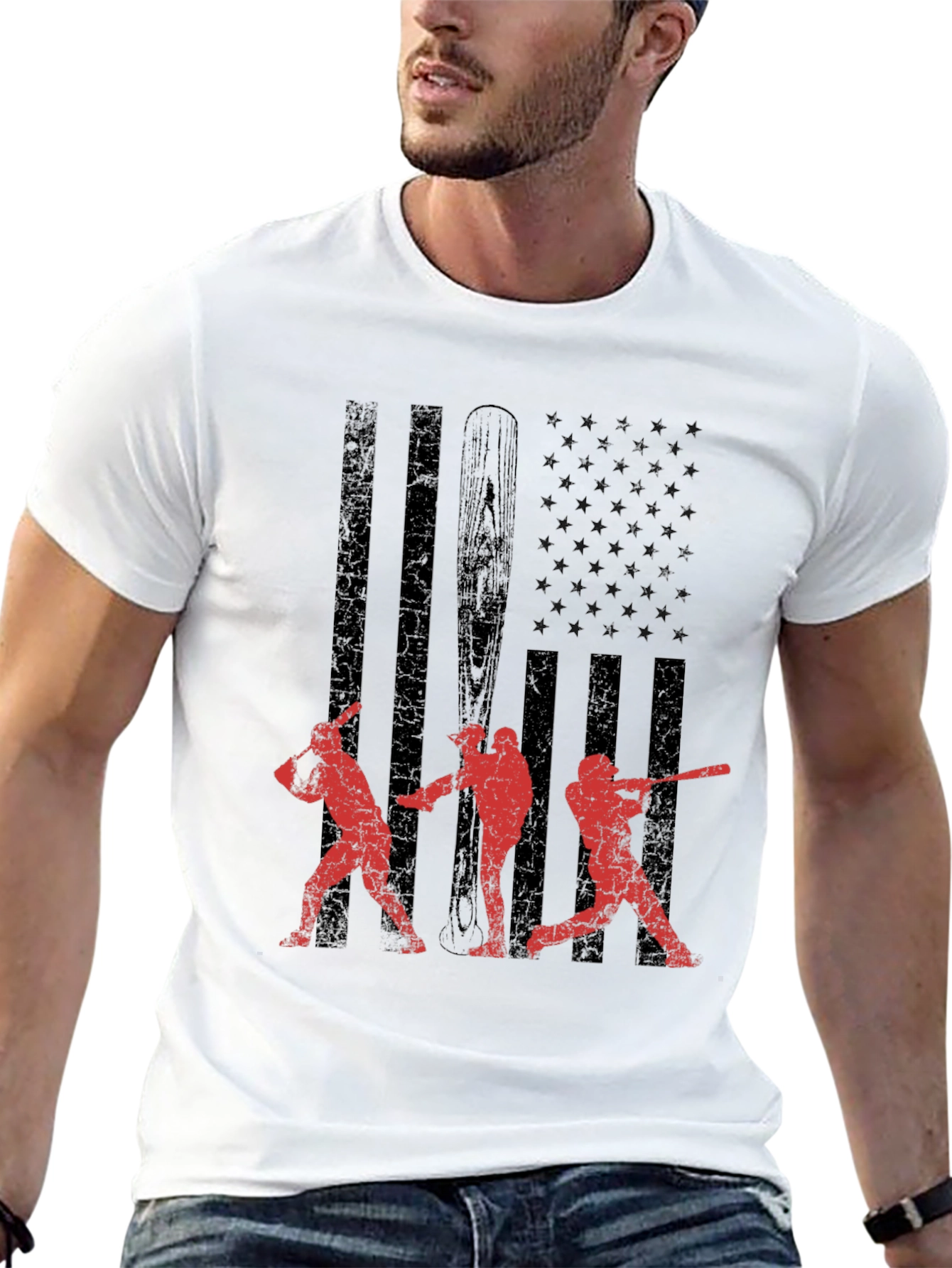 Baseball USA Flag Graphic T-Shirt
