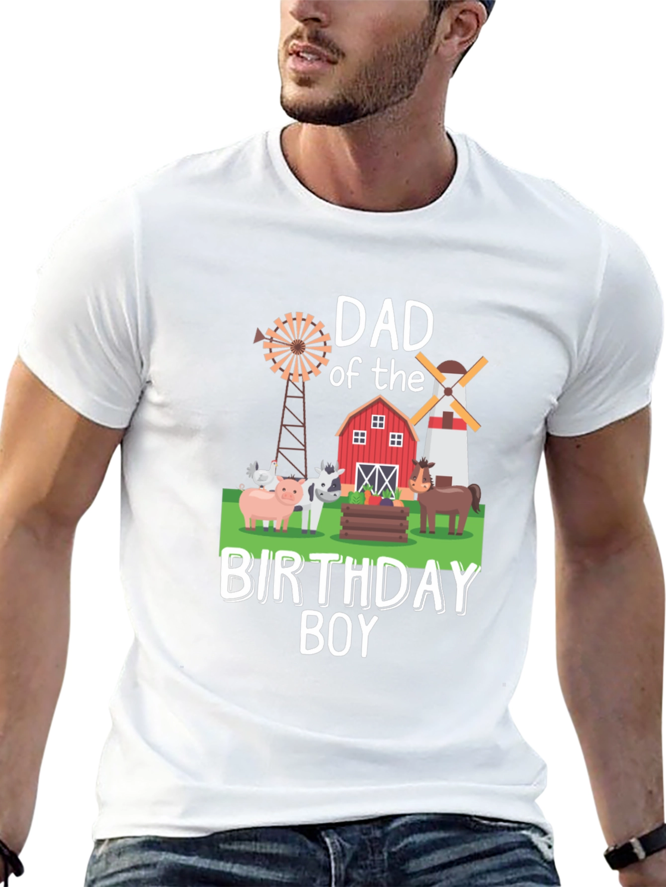 Dad Birthday Boy Farm Animal Graphic T-Shirt