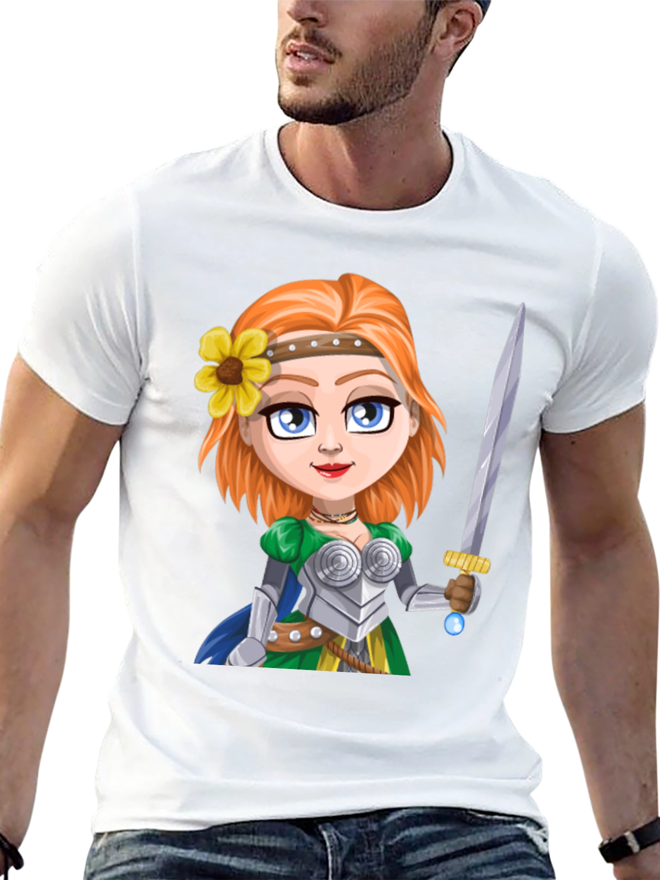 Warrior Princess Cartoon Graphic T-Shirt