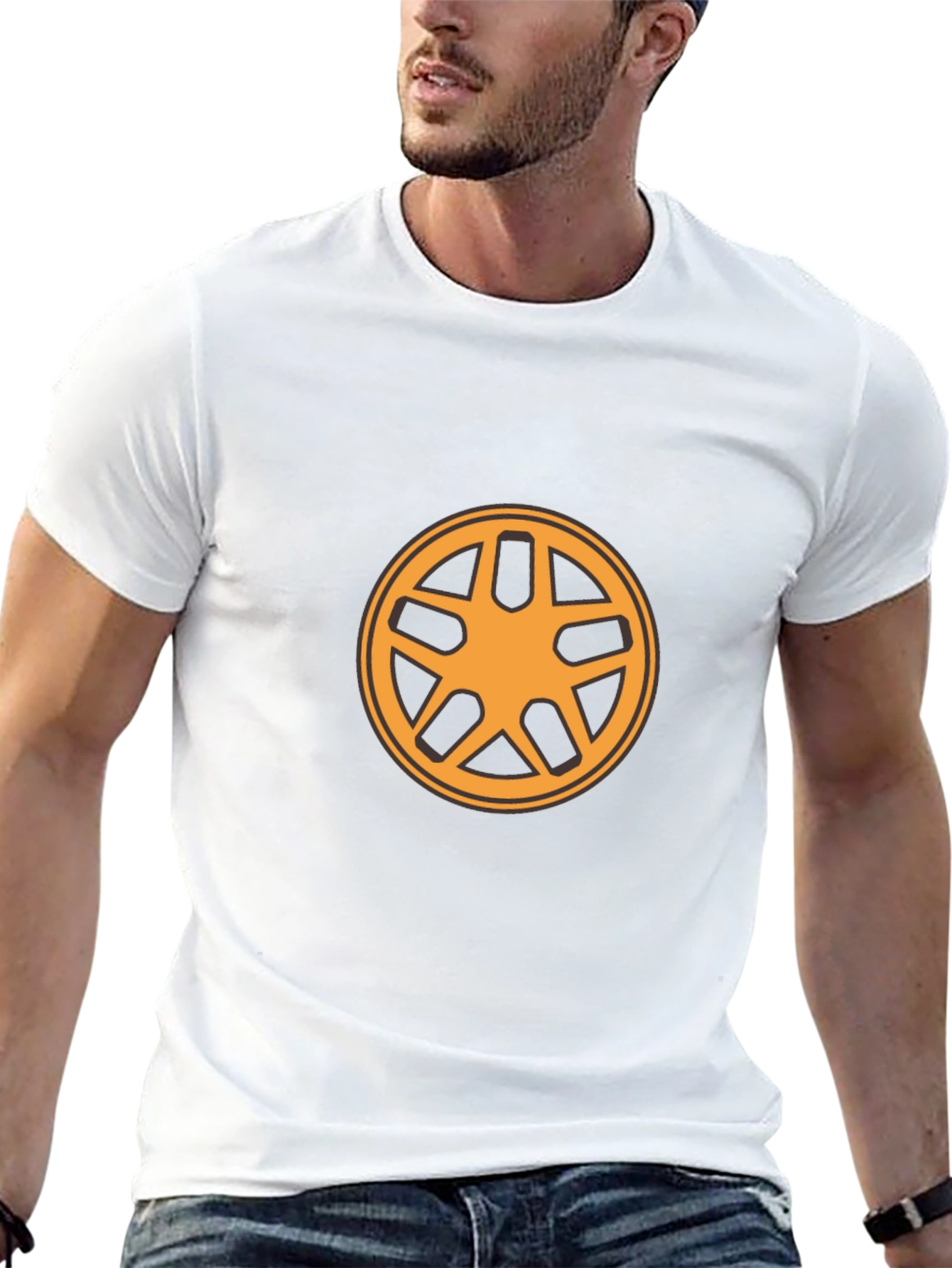 Black T-Shirt with Orange Circular Design