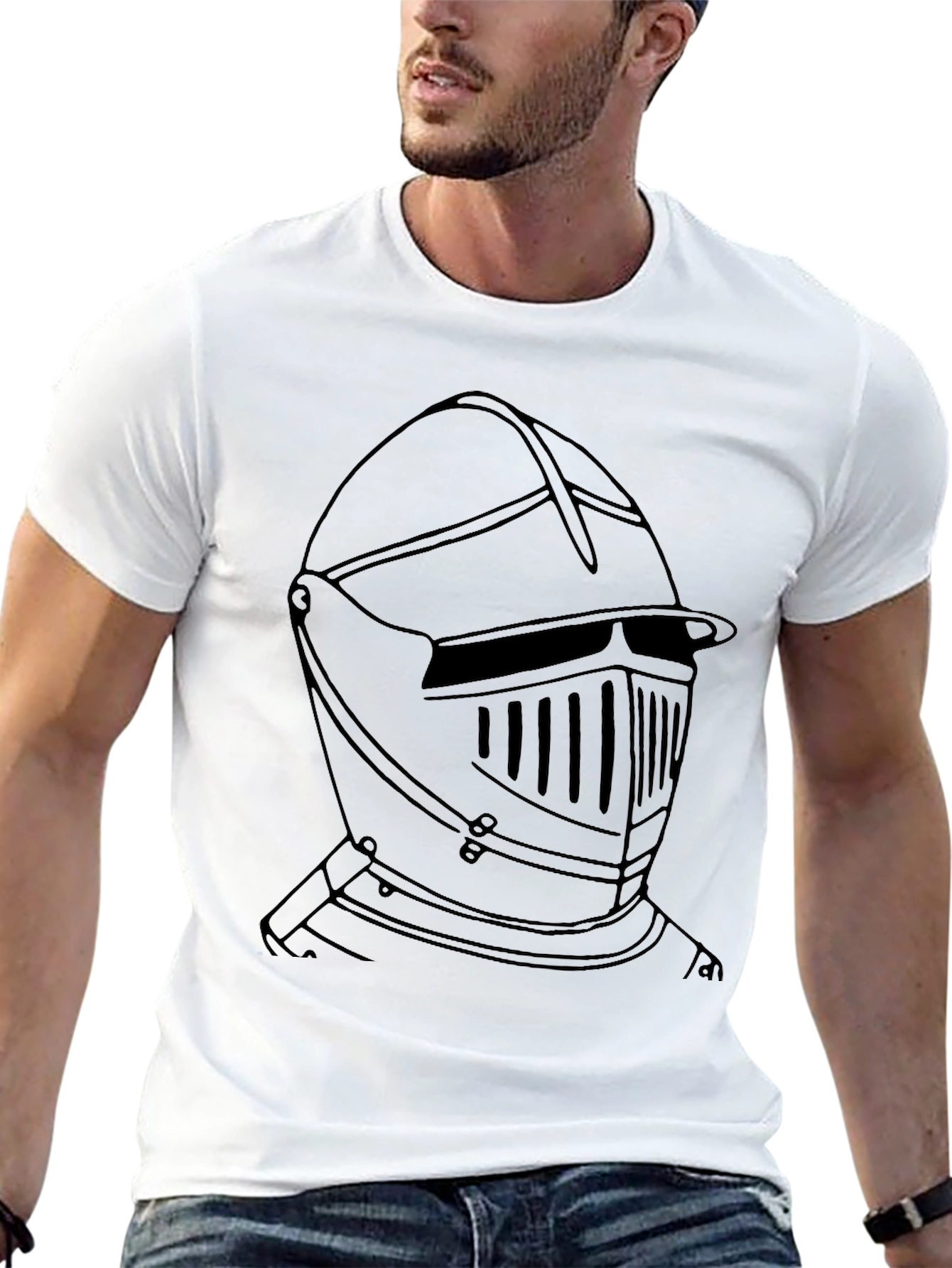 Knight Helmet Graphic Tee - Black Cotton Casual T-Shirt