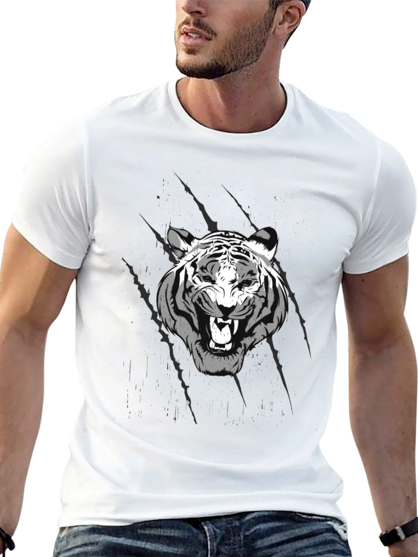 Tiger Graphic Print Black Crew Neck T-Shirt