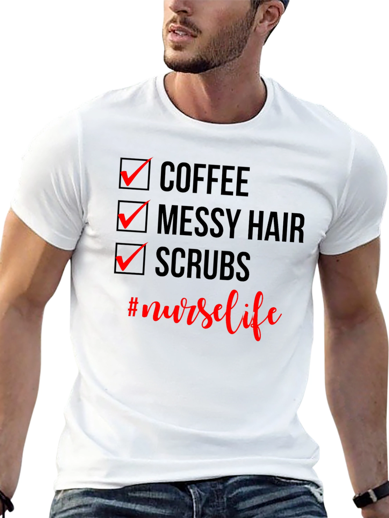 Nurse Life T-Shirt - Coffee Messy Hair Scrubs