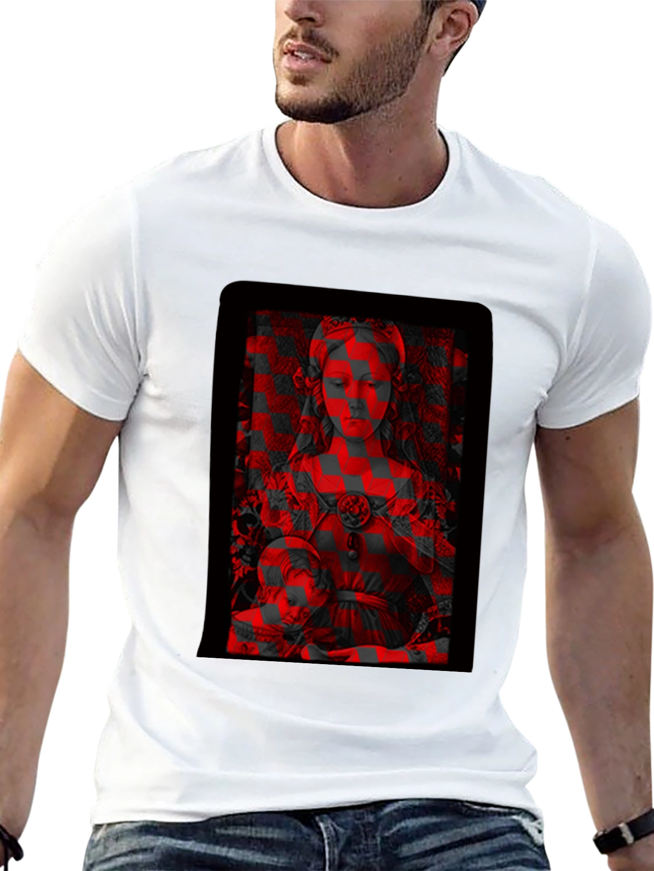 Madonna & Child Red Glitch Black T-Shirt