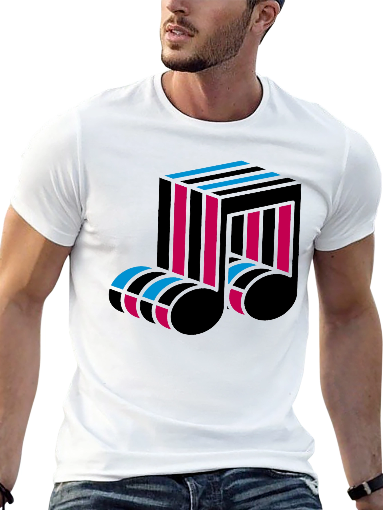 Abstract Music Note Graphic Tee - Black Cotton T-Shirt