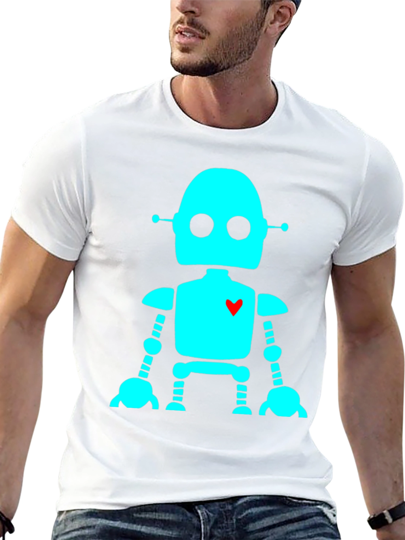 Robot with Heart T-Shirt - Black Short Sleeve