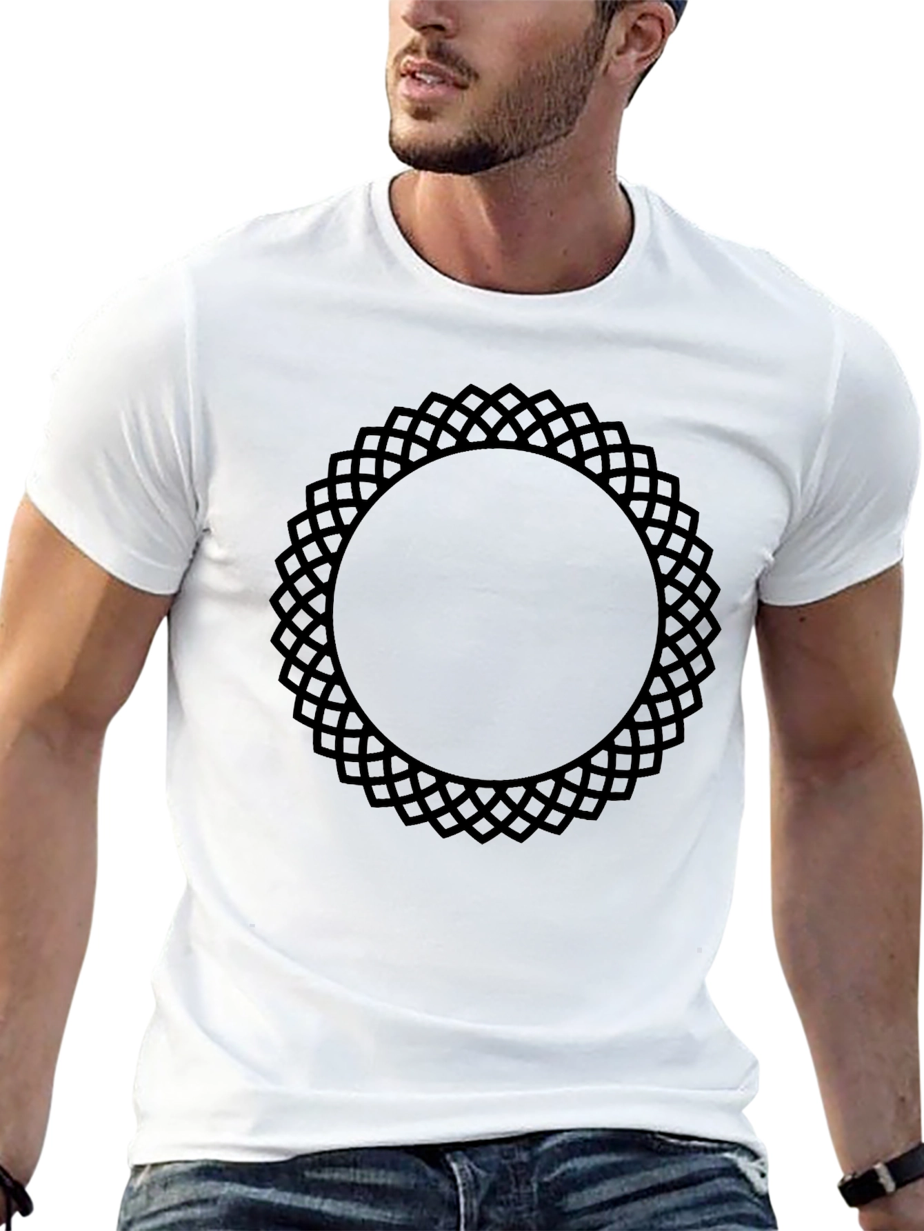 Black Tee with Geometric Circle Design