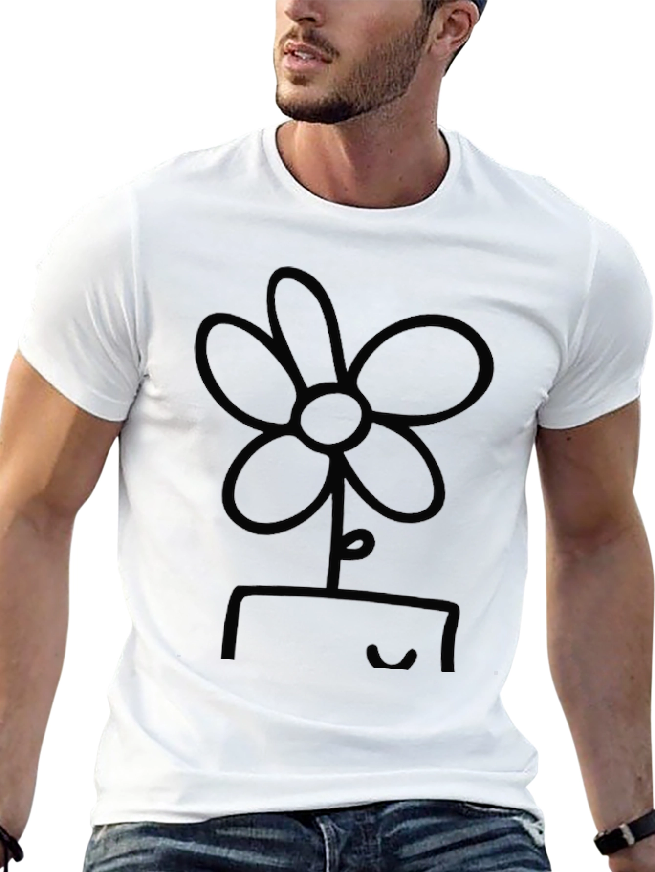 Minimalist Flower Graphic Black T-Shirt