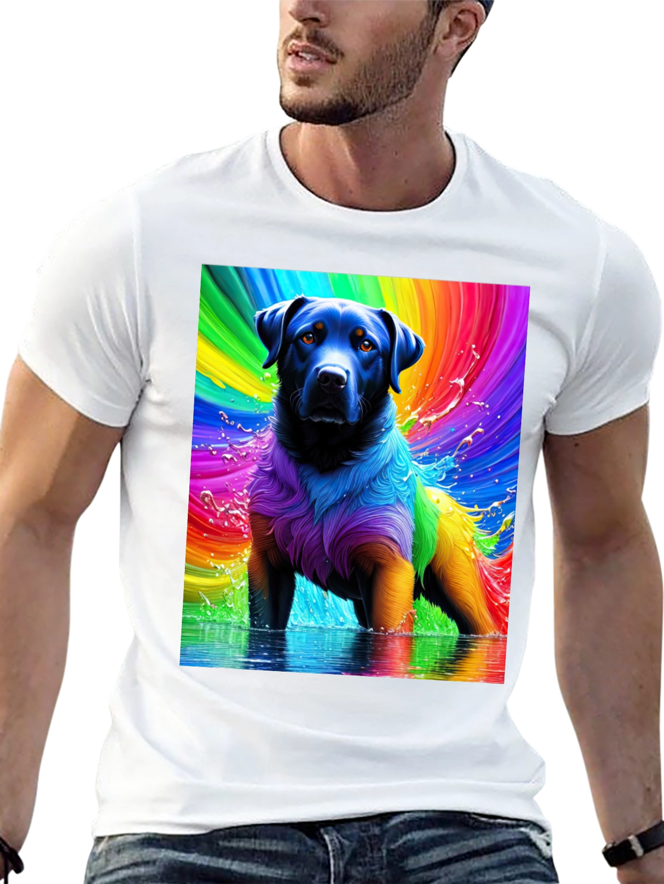 Rainbow Dog T-Shirt - Vivid Pet Art Tee