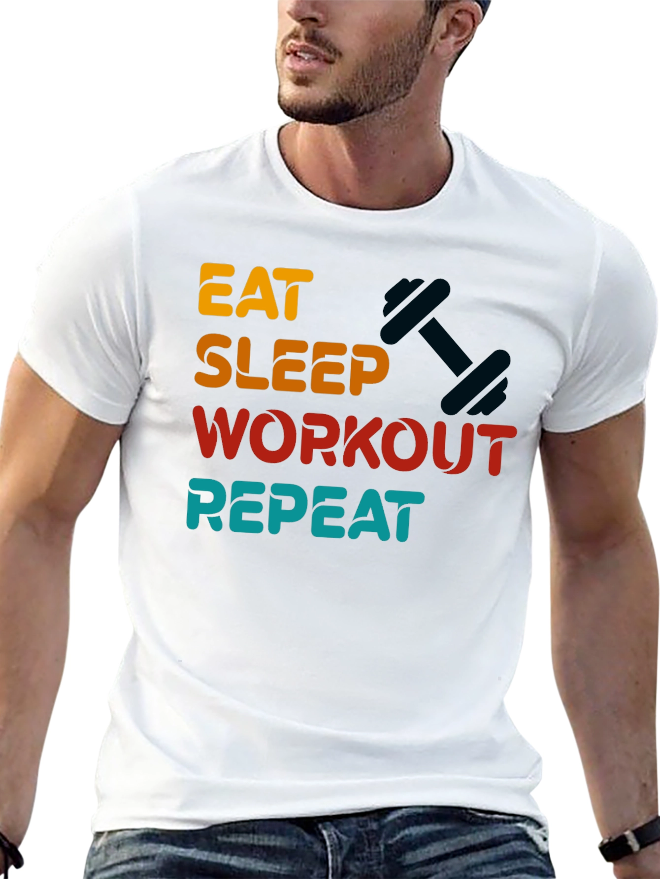 Eat Sleep Workout Repeat Graphic Tee - Black