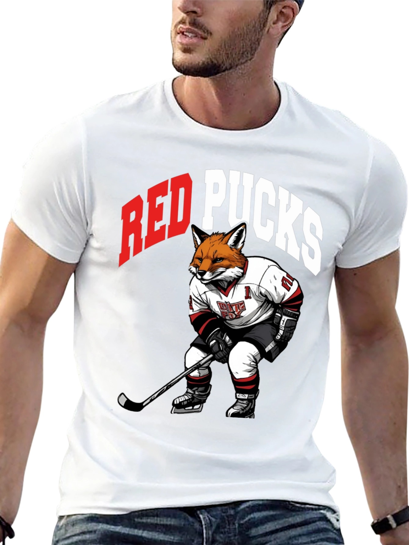 Red Pucks Hockey Fox T-Shirt