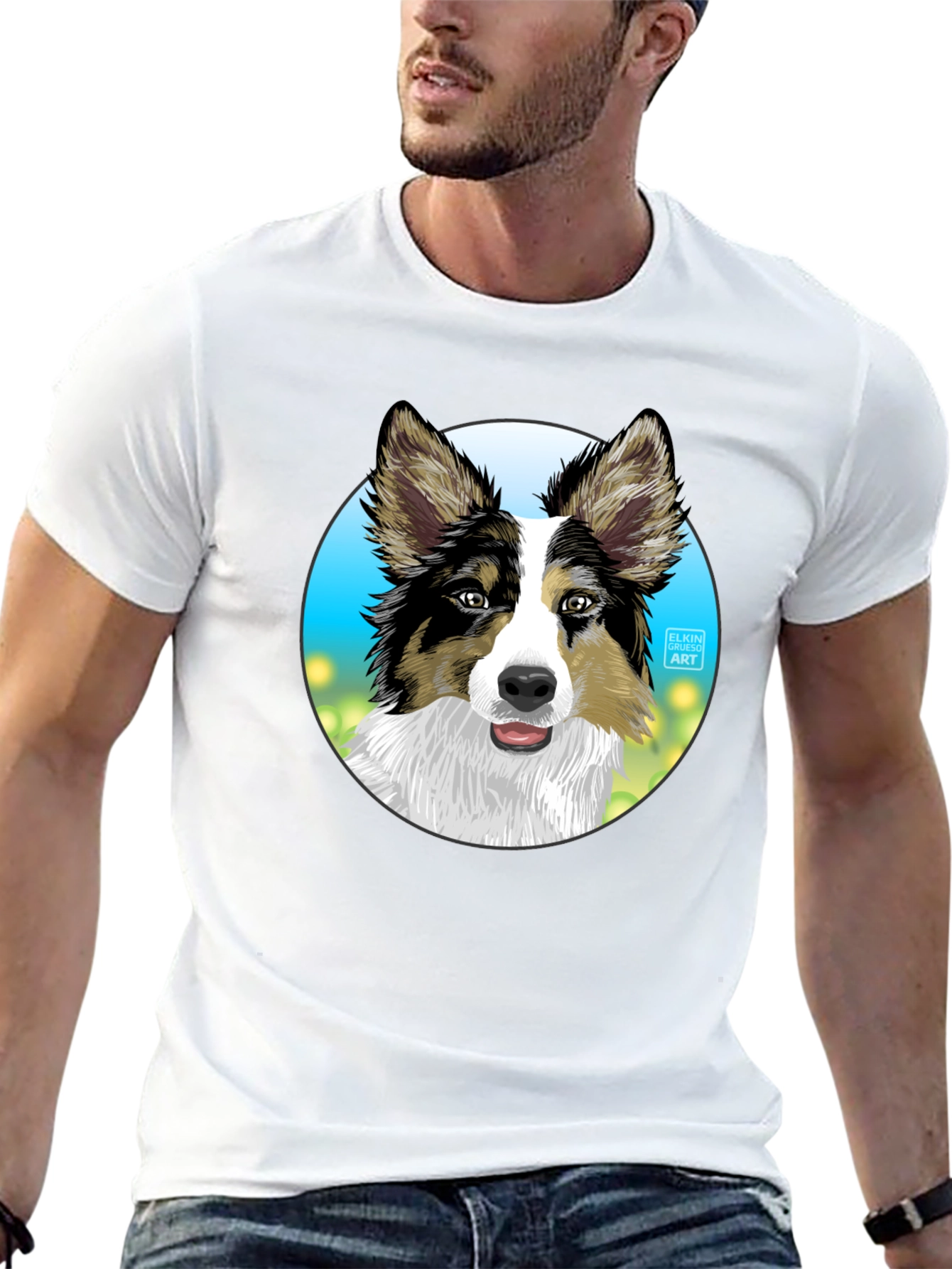 Dog Art T-Shirt - Cute Collie Graphic Tee