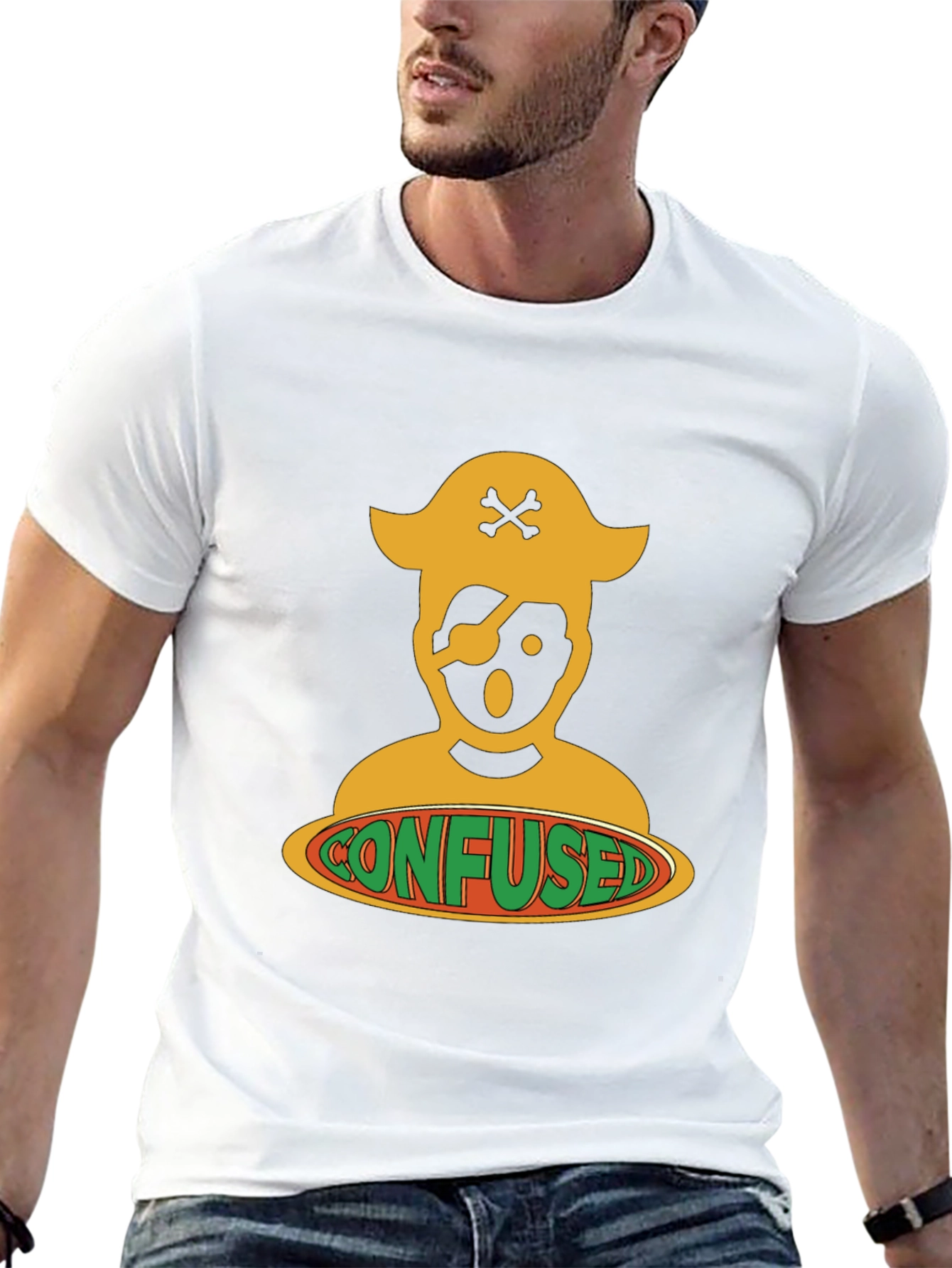 Confused Pirate Graphic Tee - Black Cotton Blend