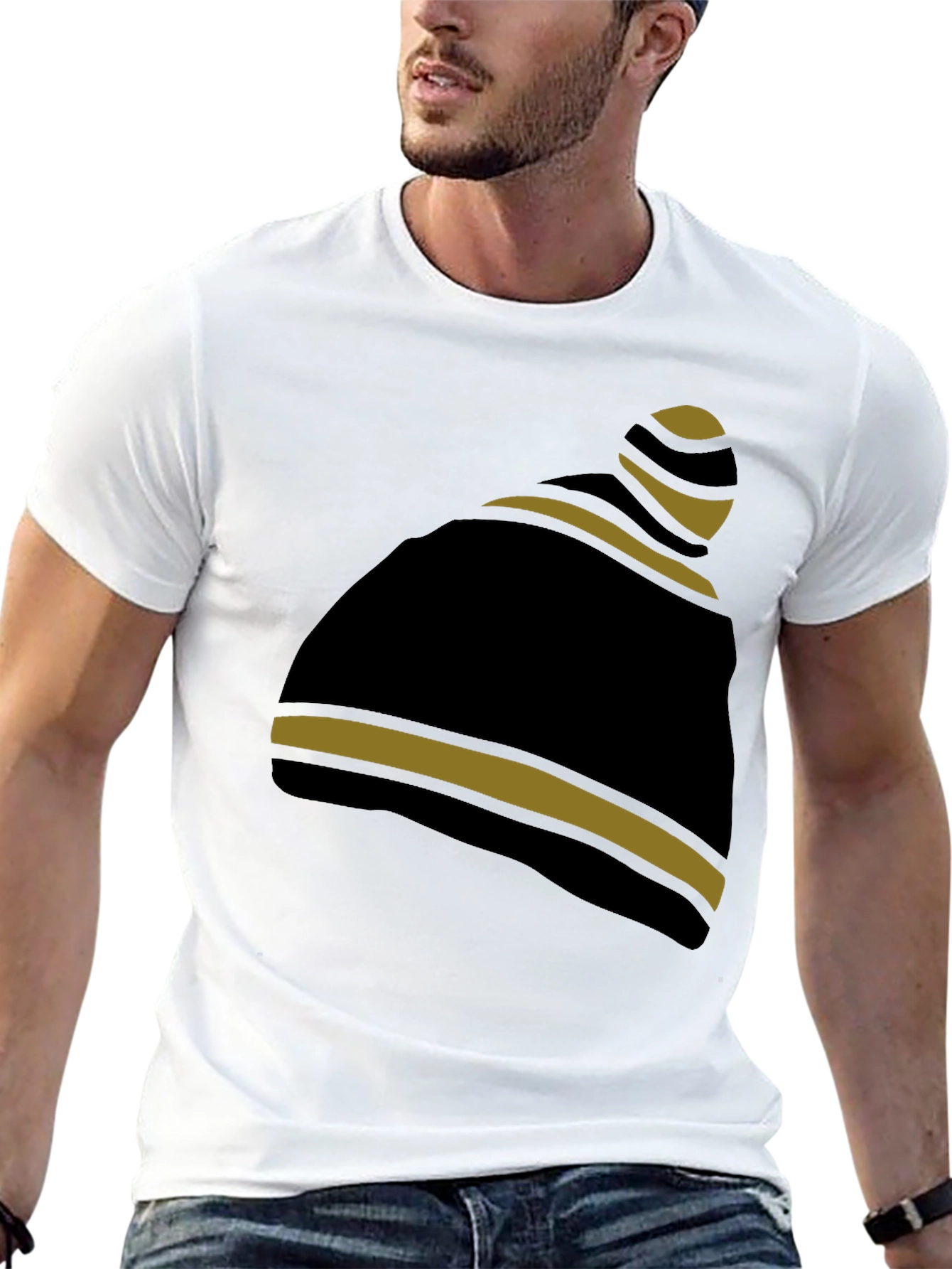 Striped Beanie Graphic Tee - Casual Style