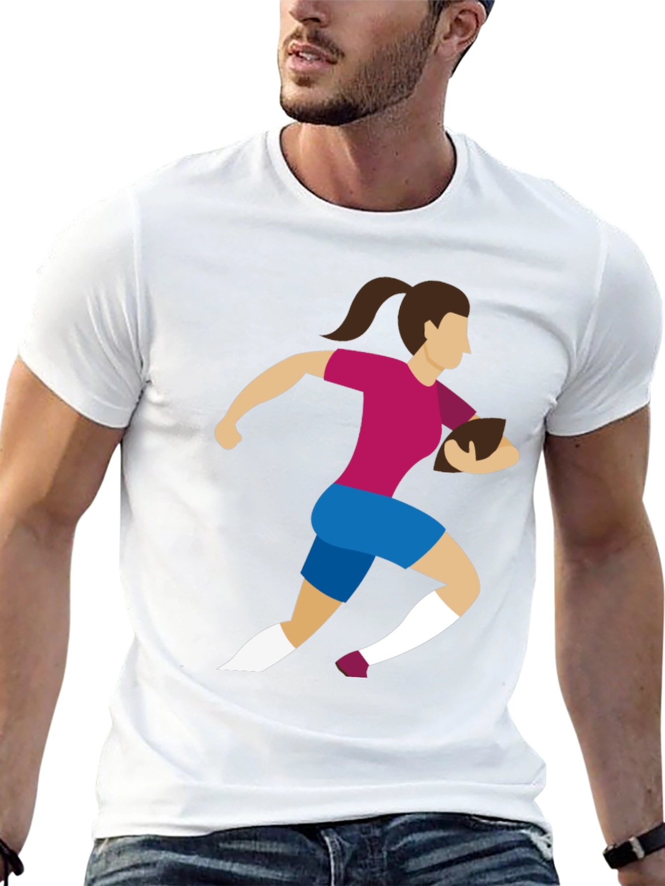 Rugby Girl Graphic Tee - Black Cotton Casual T-Shirt