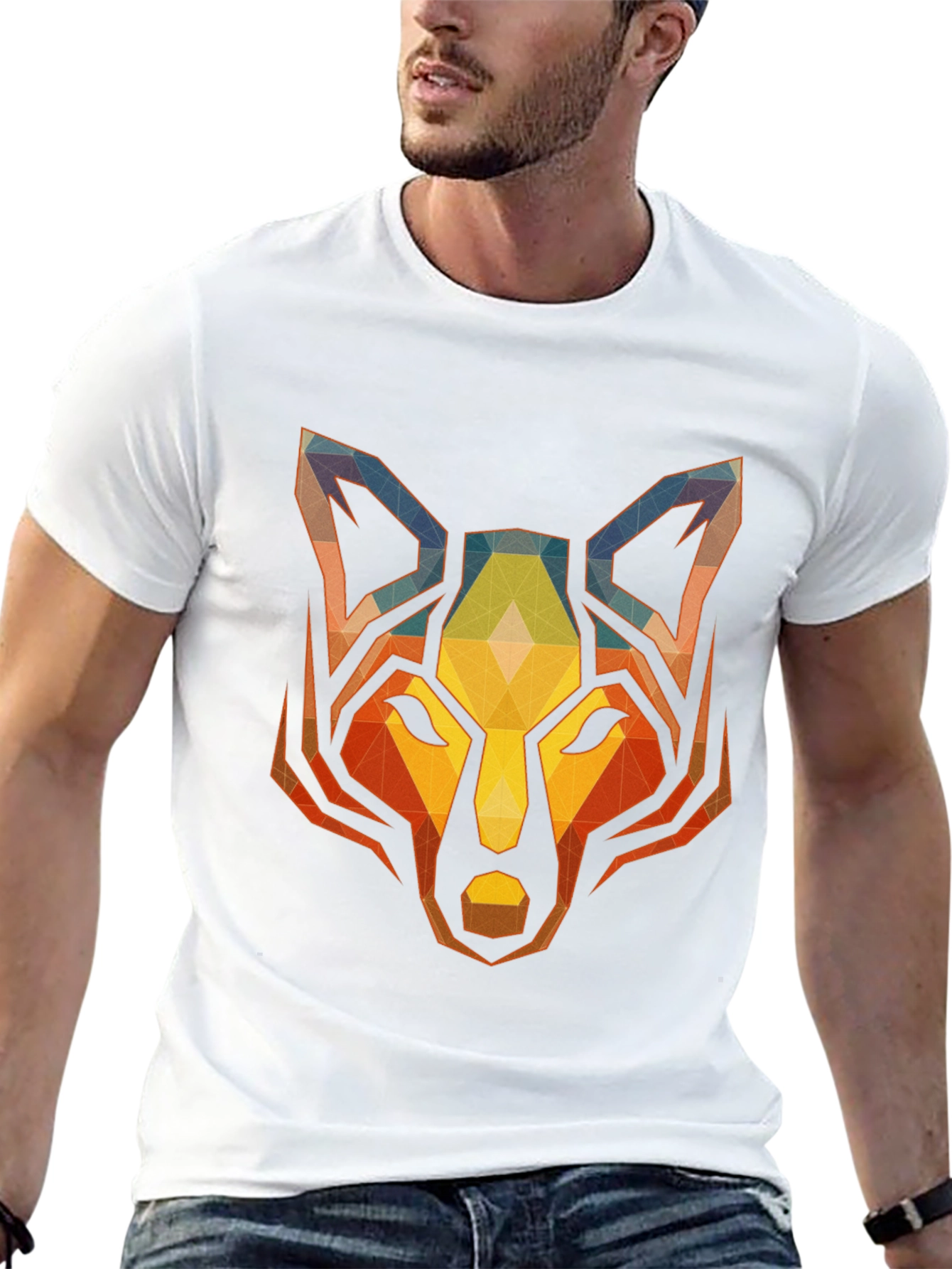 Geometric Wolf Graphic Tee - Stylish Mens Black T-Shirt