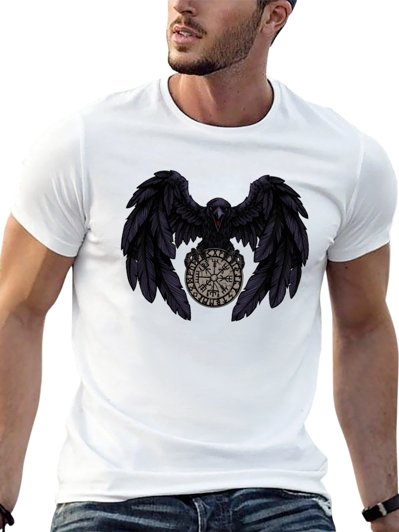 Raven & Vegvisir T-Shirt - Viking Compass Tee