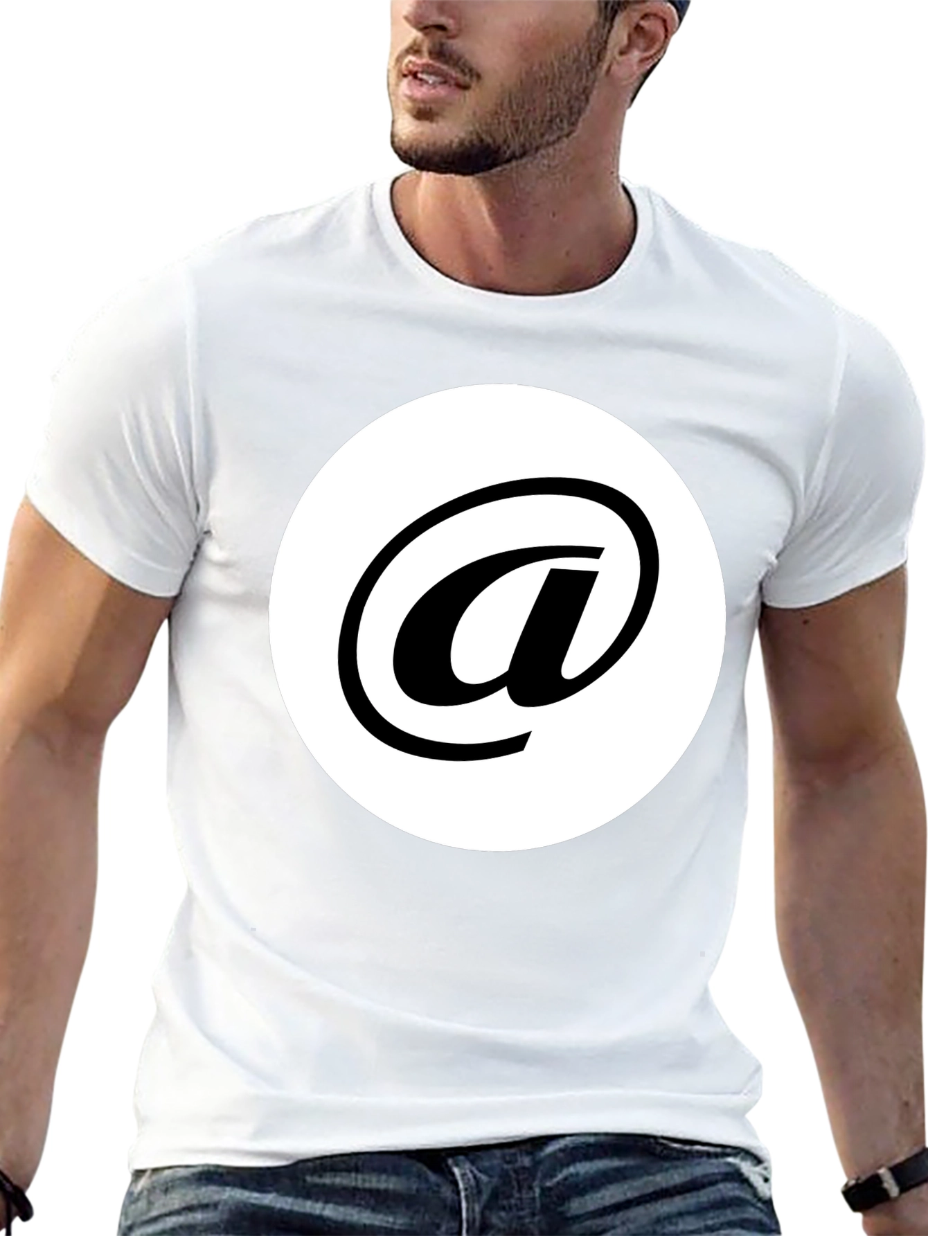 Stylish Black Tee with White At Symbol Design