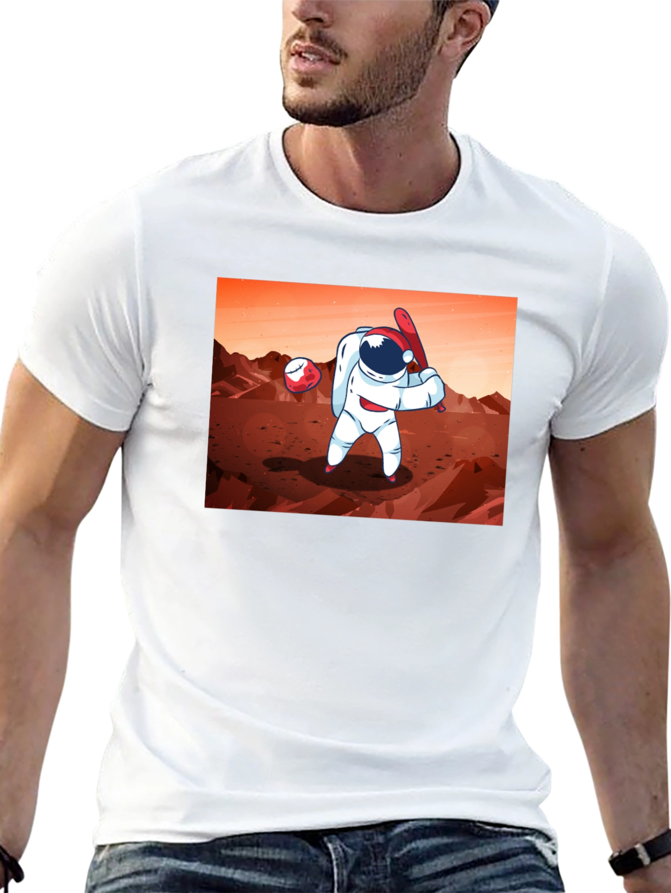 Astronaut Baseball on Mars Graphic T-Shirt