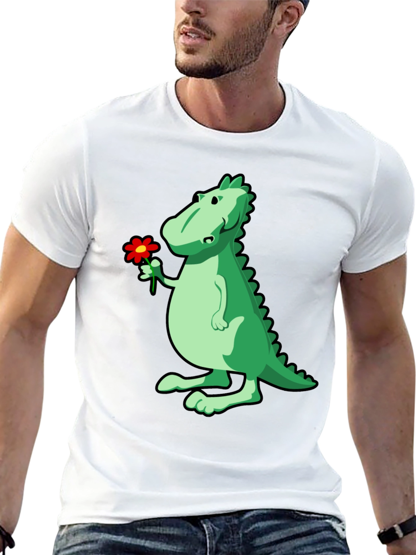 Dino with Flower Graphic T-Shirt