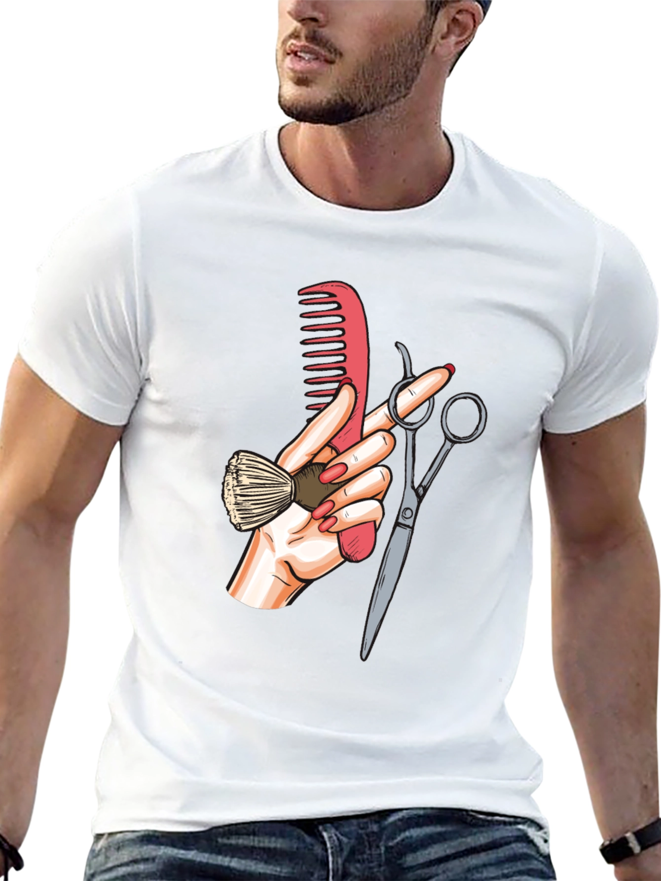 Barber Hand Graphic Tee - Black Cotton T-Shirt