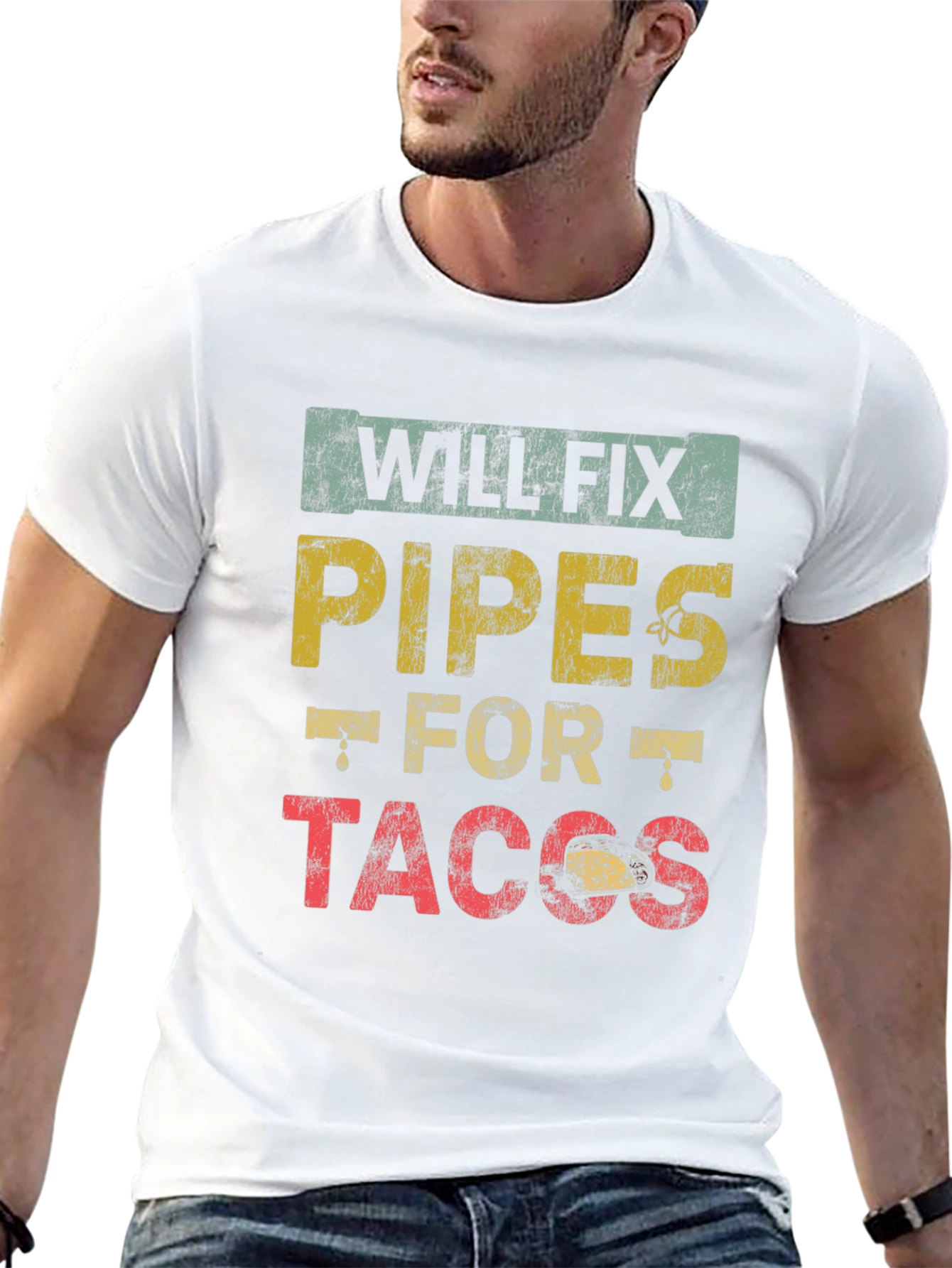 Will Fix Pipes for Tacos Mens Black T-Shirt