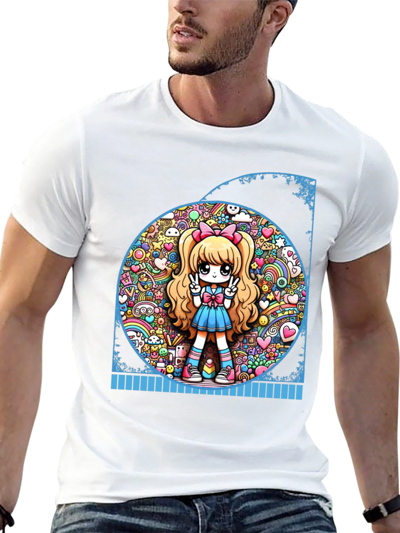 Anime Girl Graphic Tee - Kawaii Style Black T-Shirt