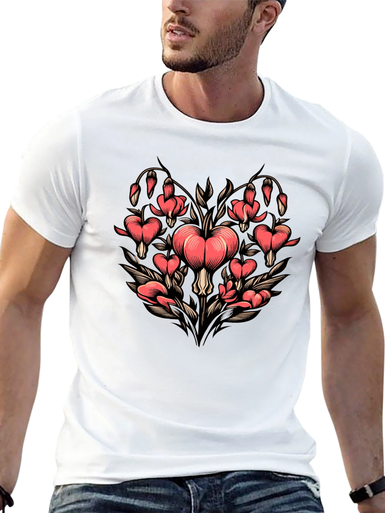Bleeding Heart Flower Graphic T-Shirt