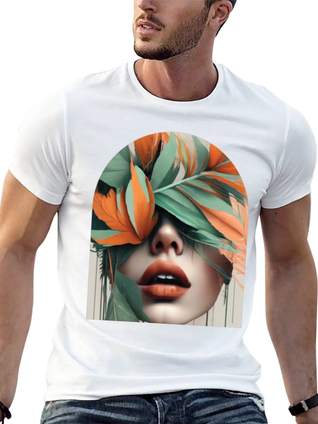 Leaf Face Graphic Tee - Unique Artistic Design