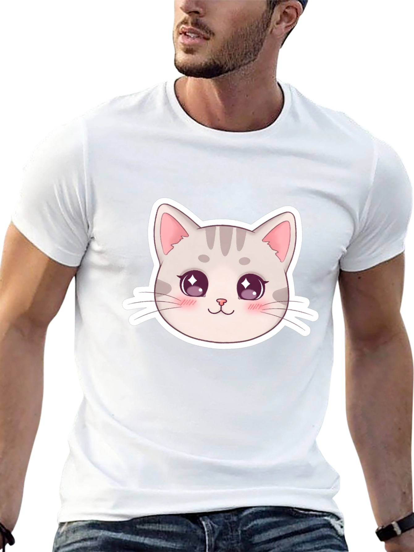 Cute Cat Face Graphic Black T-Shirt