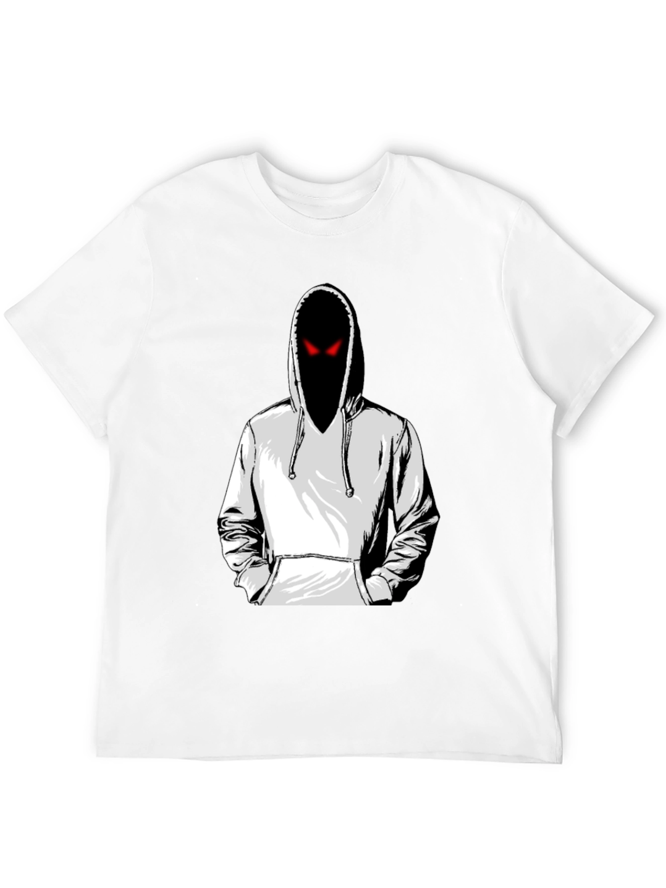 Mens Graphic Tee: Hooded Figure with Red Eyes