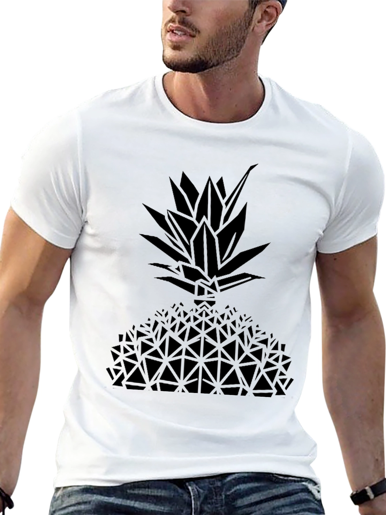 Geometric Pineapple Graphic Tee - Black