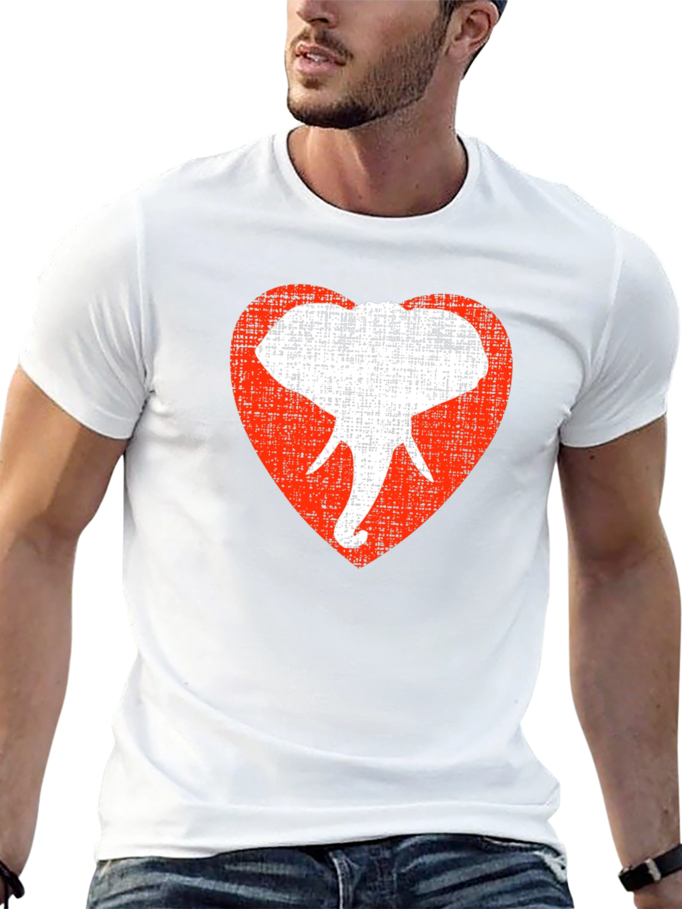Elephant Heart Graphic Tee - Black Cotton Casual Shirt
