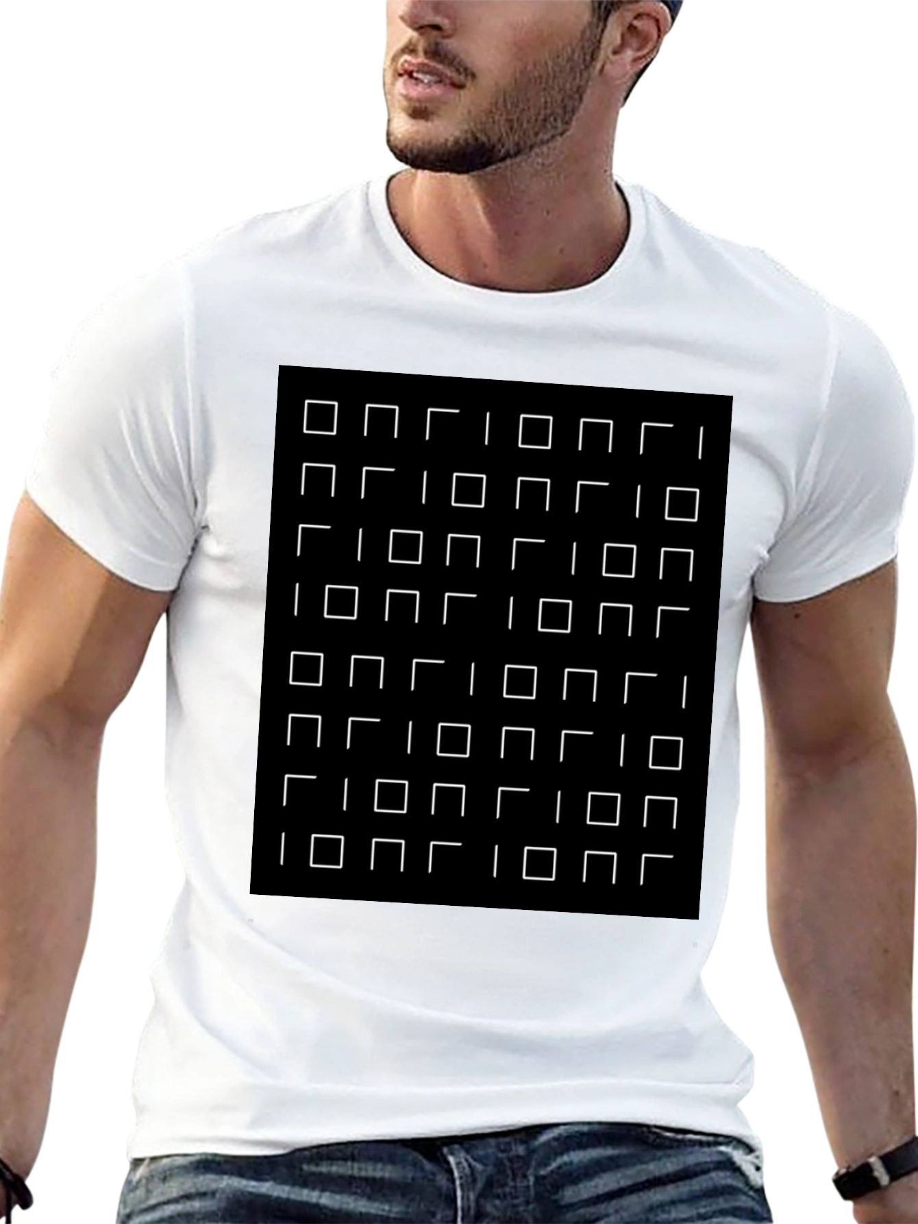 Optical Illusion Square Grid Black T-Shirt
