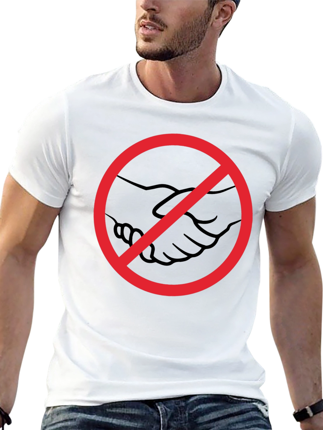 No Handshake Graphic Tee - Black Cotton T-Shirt