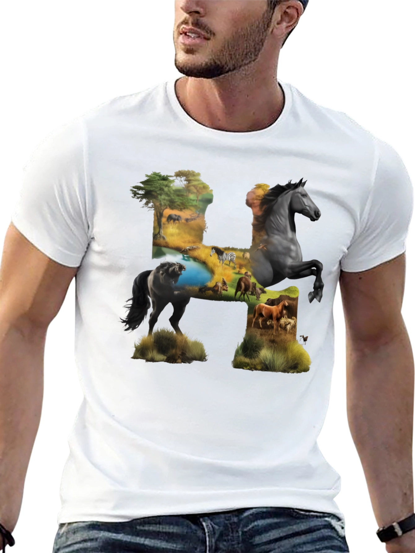 Wild Horse H Graphic Print Black T-Shirt