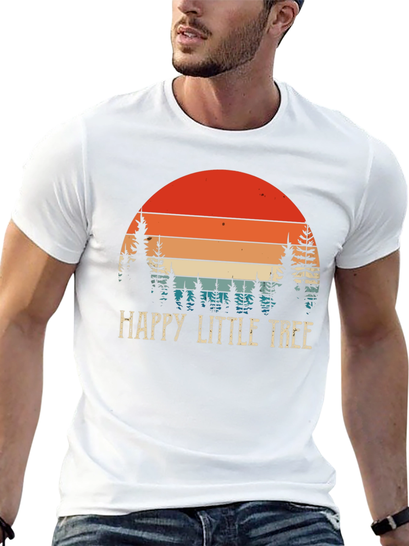 Happy Little Tree Graphic T-Shirt Retro Sunset