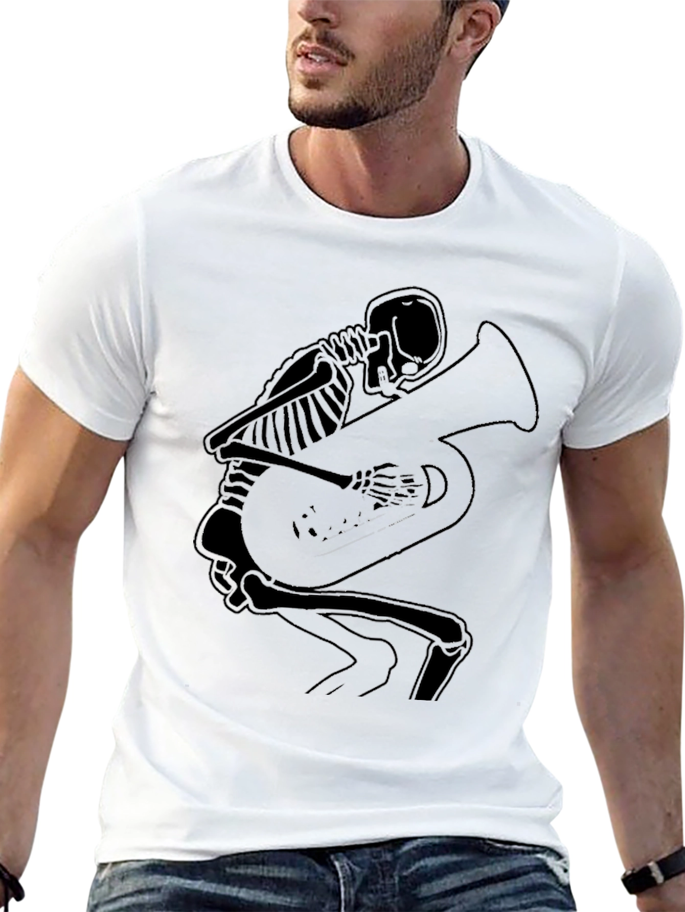 Skeleton Tuba Player Graphic Tee - Black