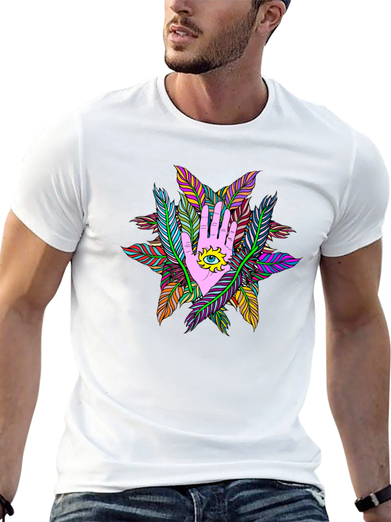 Mystic Hand Eye Feather T-Shirt - Black