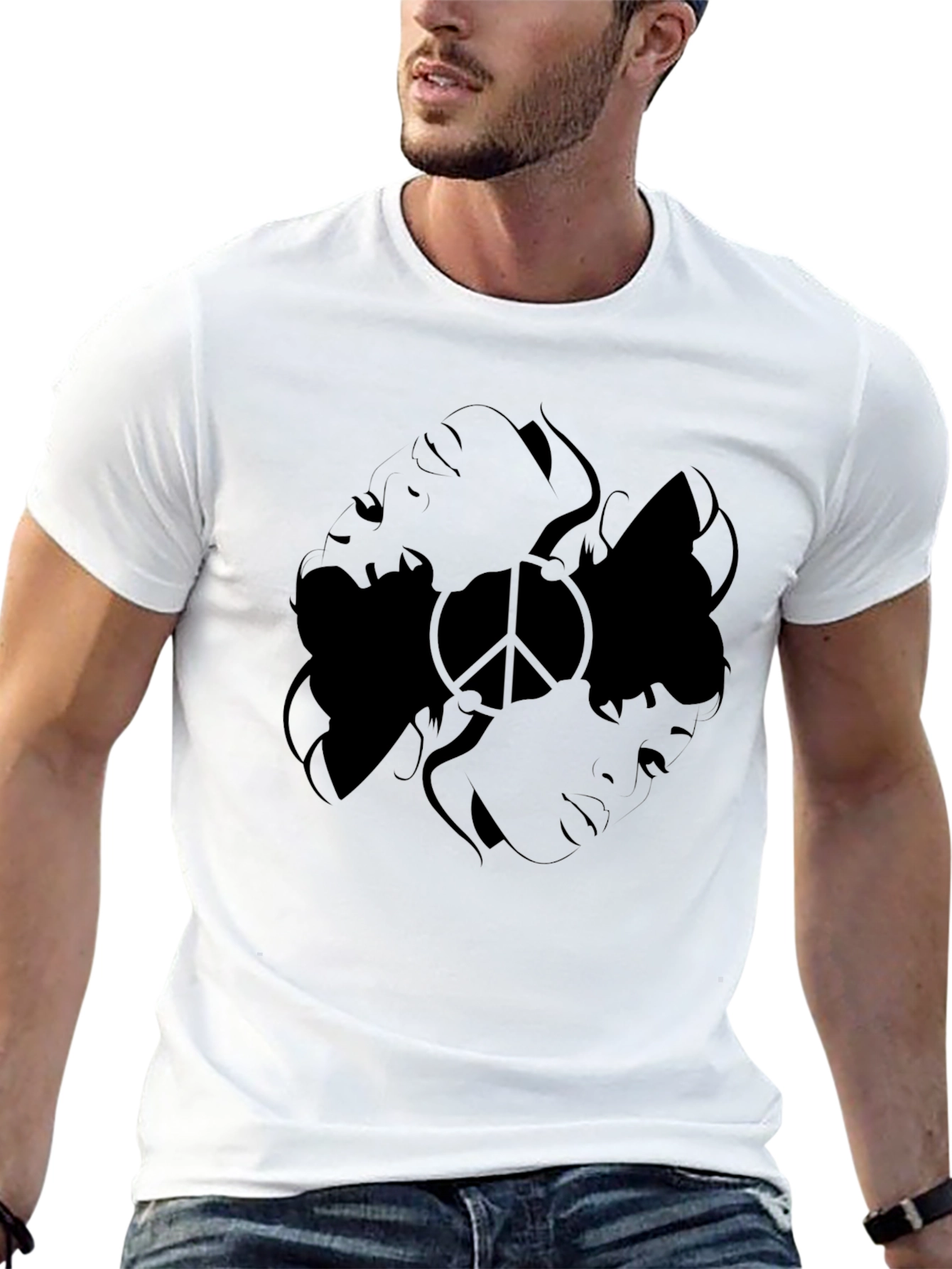 Black Graphic Tee - Peace Sign Design