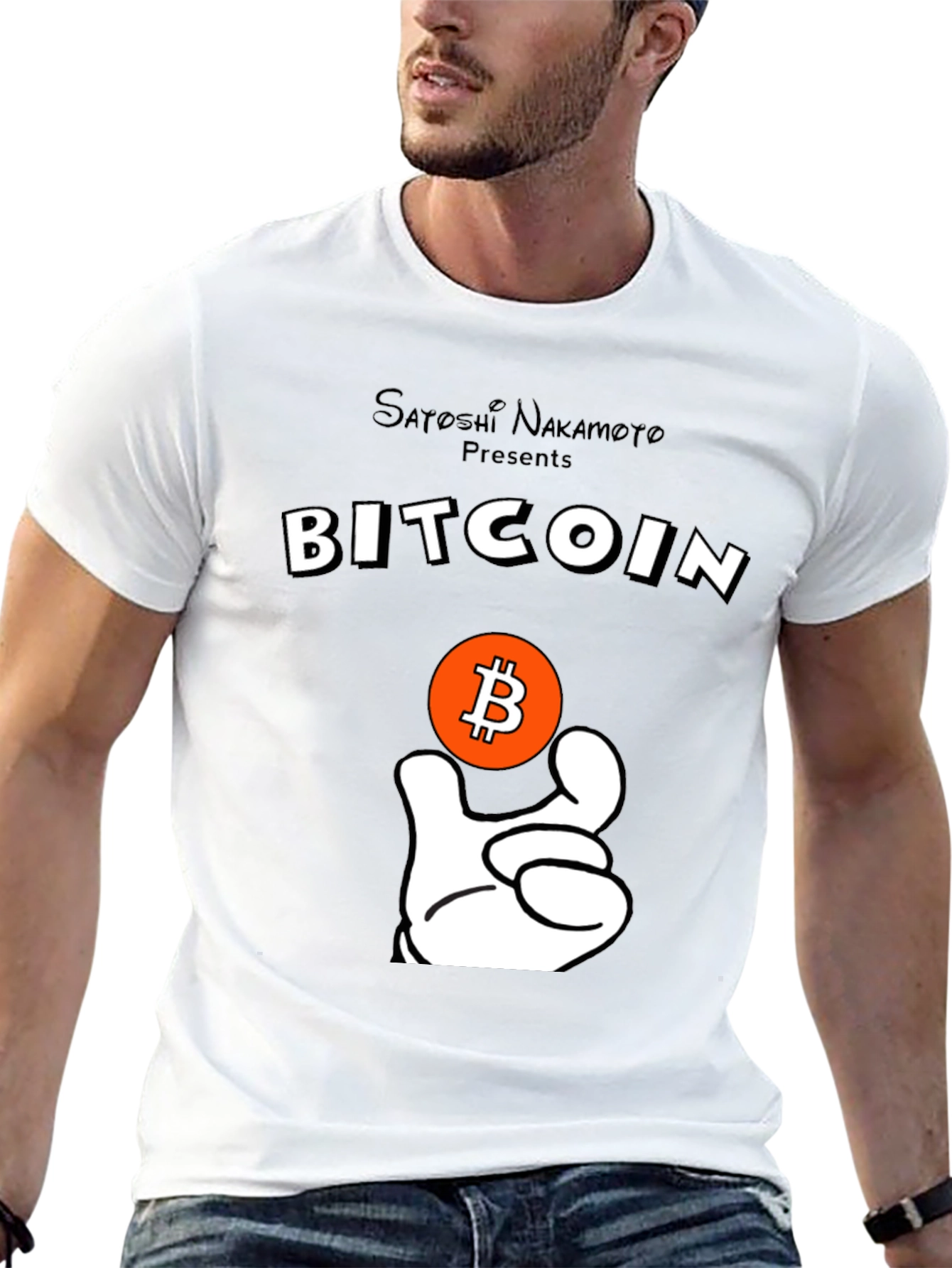 Bitcoin Satoshi T-Shirt Crypto Currency Cartoon Hand