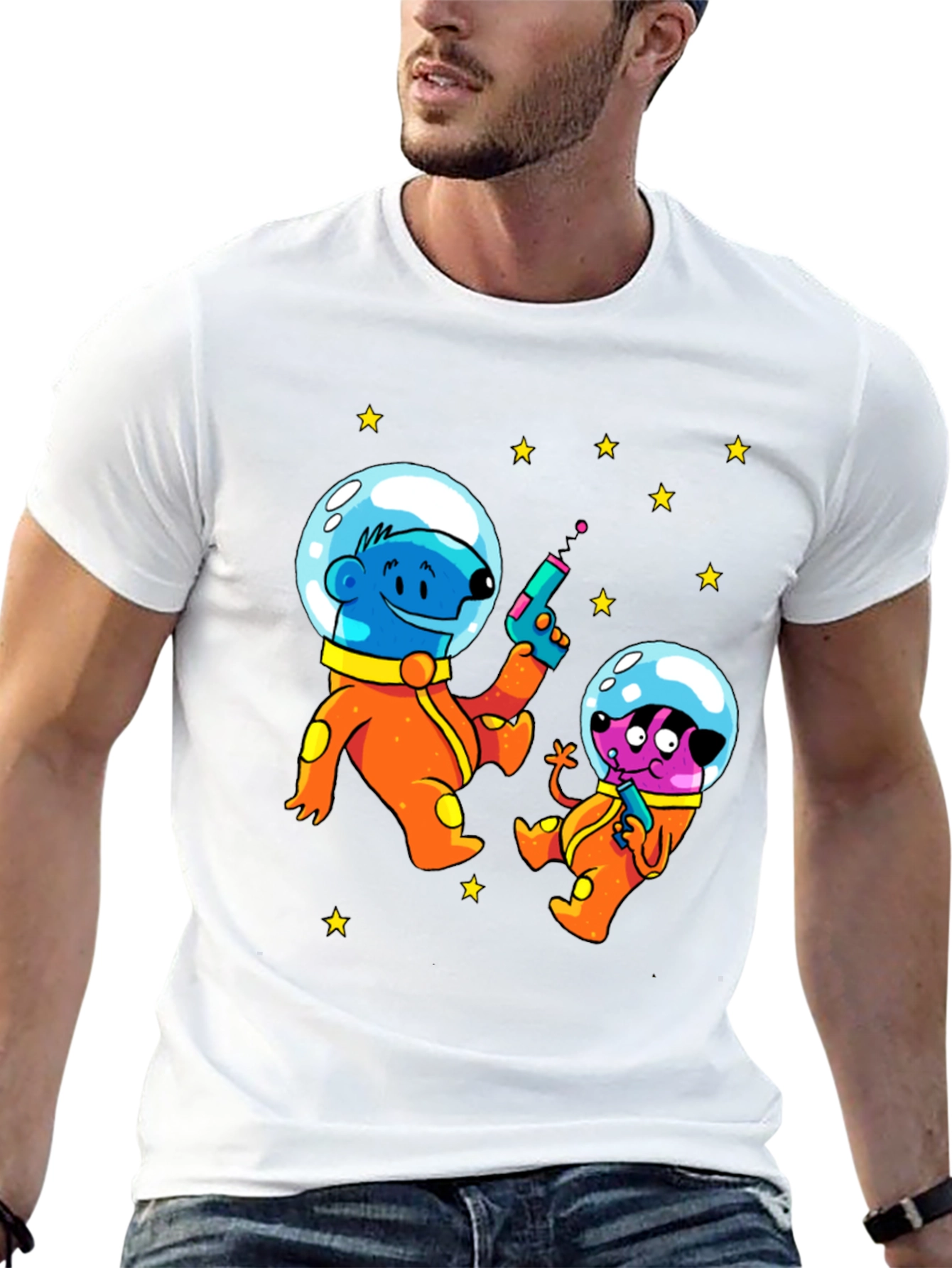 Cartoon Astronauts Black T-Shirt